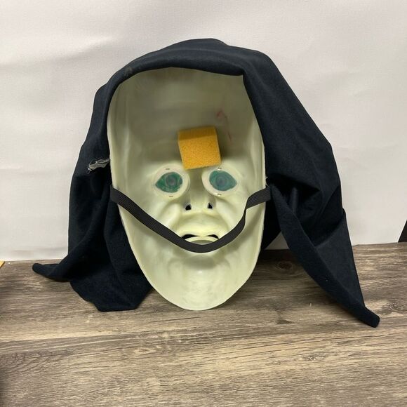Vintage Glow-in-the-Dark Frankenstein Mask wHood & Light-Up Green Eyes Halloween - Picture 4 of 8